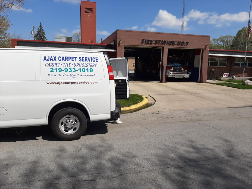 Ajax Carpet Service van at Hammond Fire Department
