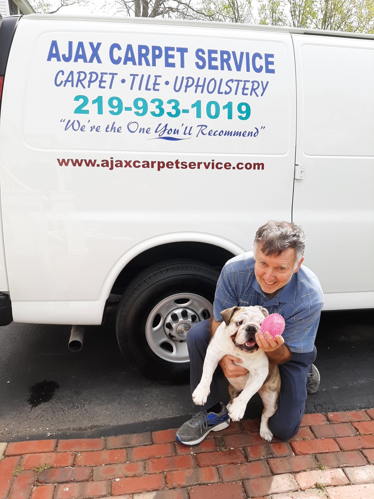 Ajax Carpet Service owner with bulldog mascot