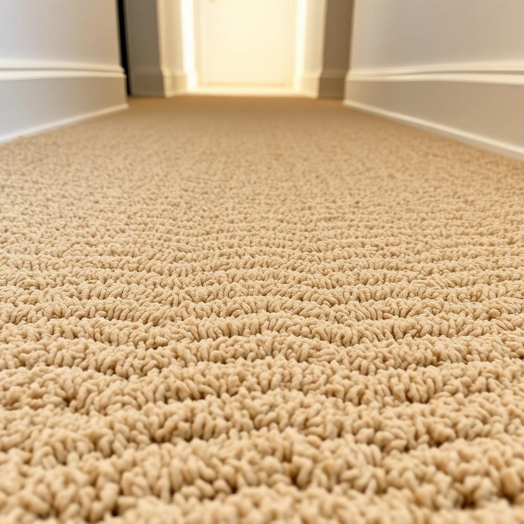 Close-up of carpet ripples and buckles in a residential hallway